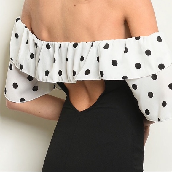 ❌DONATED❌Black Off The Shoulders Polka Dot Ruffle Dress - Picture 2 of 8